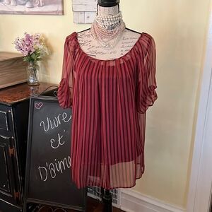 *Worth* SZ M 2pc 💯 SILK Sheer Striped Tunic Blouse and Cami Liner